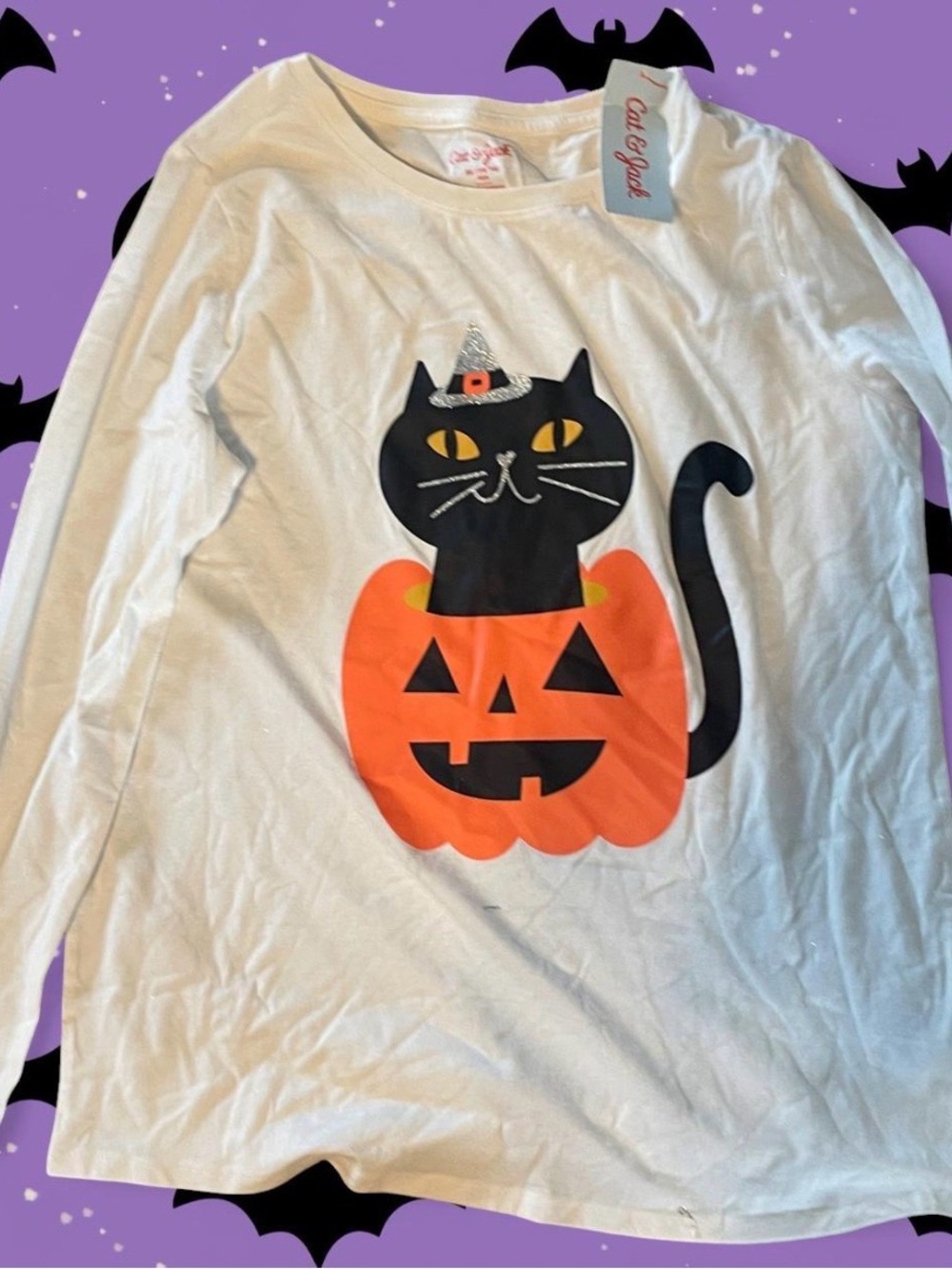 Halloween Cat & Jack Long-Sleeve Tee with Black Cat & Pumpkin Graphic kidXL